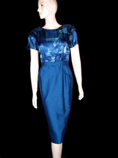 vintage 1950s early 1960 s blue floral wiggle dress by abe schrader wiggle dress dresses