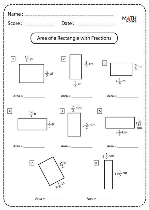 Area Of Rectangle With Mixed Numbers Worksheet