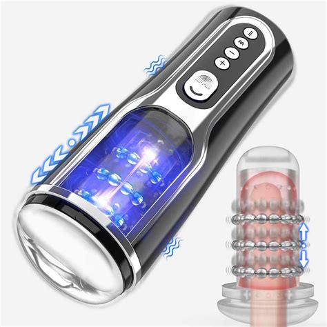 Acmeros Ribbed Male Masturbator Cup Transparent Pocket Pussy Stroker With Vibration Speeds