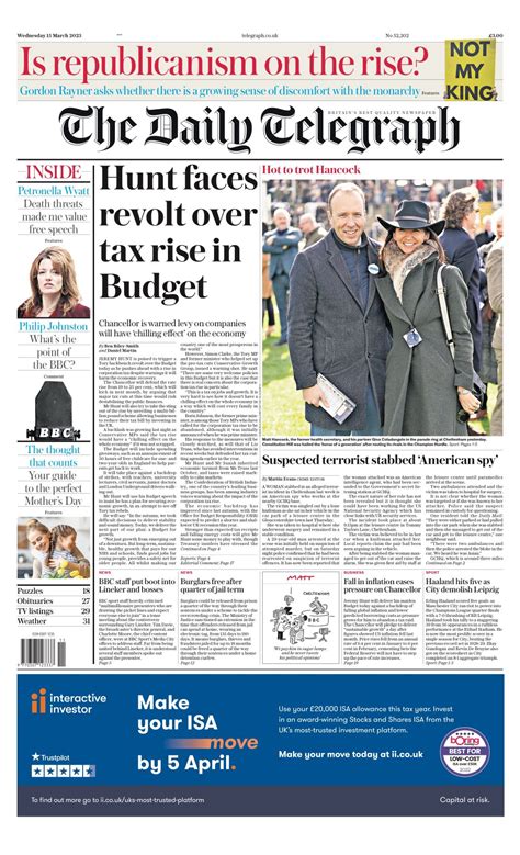 Daily Telegraph Front Page Th Of March Tomorrow S Papers Today