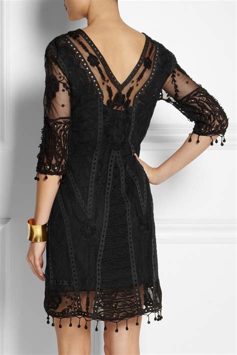 Lyst Topshop Embroidered Tulle And Crocheted Lace Dress In Black
