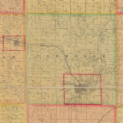 Cherokee County Iowa 1884 Old Wall Map With Landowner Names Etsy