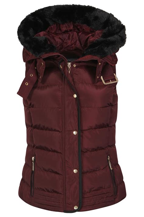 Womens Quilted Winter Faux Hooded Gilet Vest Fur Jacket Puffer Coat Uk