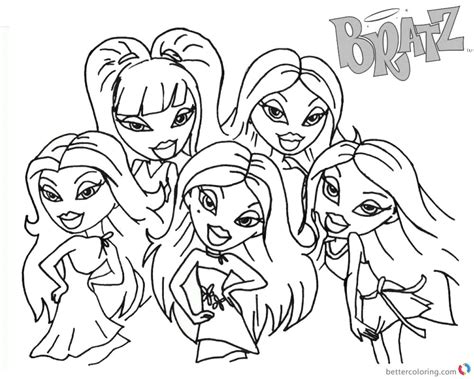 Bratz Coloring Pages Five Babyz Dolls Free Printable Coloring Pages