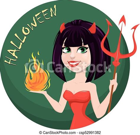 Devil Woman For Halloween Sexy She Devil With Trident In One Hand And Flame In Another Horned