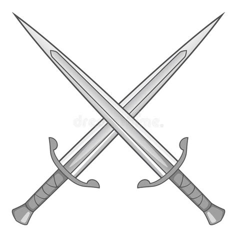 Two Crossed Swords Icon Monochrome Stock Vector Illustration Of