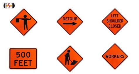 Temporary Traffic Control Signs With Workers Ahead For Road Safety