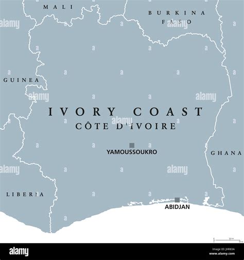 Ivory Coast Political Map With Capital Yamoussoukro And Abidjan