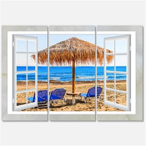 Designart Window Open To Beach Hut With Chairs Extra Large Seashore