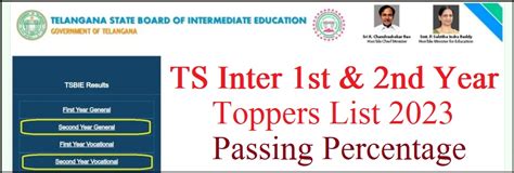Ts Inter 1st2nd Year Toppers List 2023 Out Passing Percentage