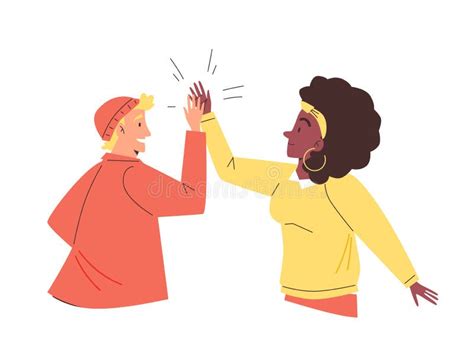 Man And Woman Greet Each Other By Clapping Hands Flat Vector