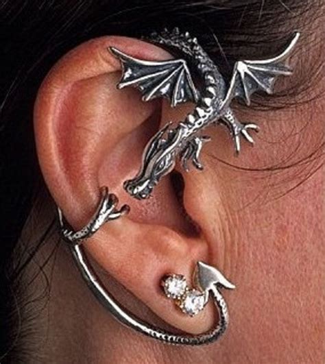 Dragon Ear Cuff Alchemy Gothic Stud Wrap Ancient Silver Fly Earring