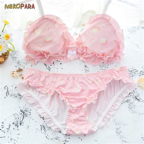 Peach Cute Japanese Bra And Panties Set Wirefree Soft Underwear Sleep