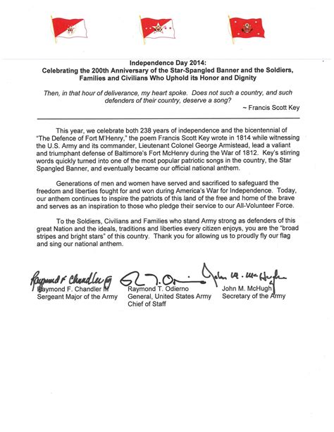 Independence Day 2014 Tri Signed Letter Article The United States Army