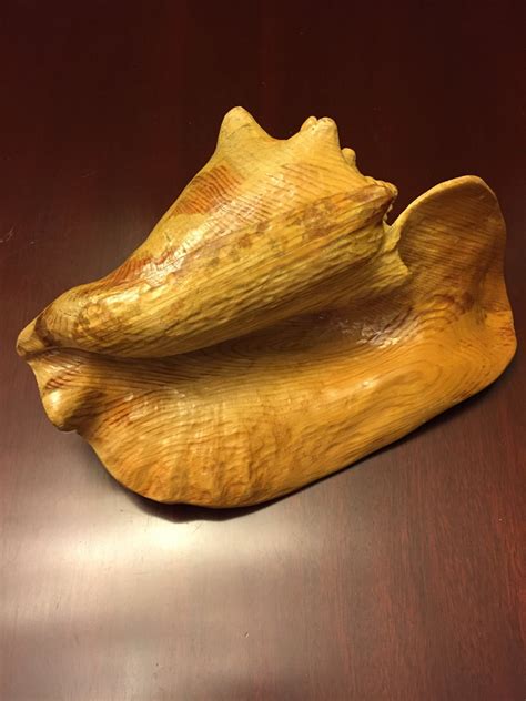Carved Wood Conch Shell Unique Beach Decor Large Carved Wooden Shell