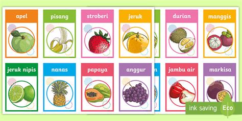 Indonesian Fruit Vocabulary Cards Teacher Made