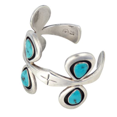 Kenneth Begay Navajo Silver Bracelet With Six Blue Gem Turquoise