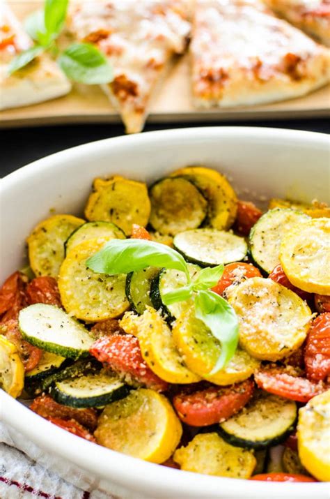 Place the tomatoes, cut side up, on a baking sheet or in a baking pan. Roasted Garlic-Parmesan Zucchini, Squash and Tomatoes - A ...