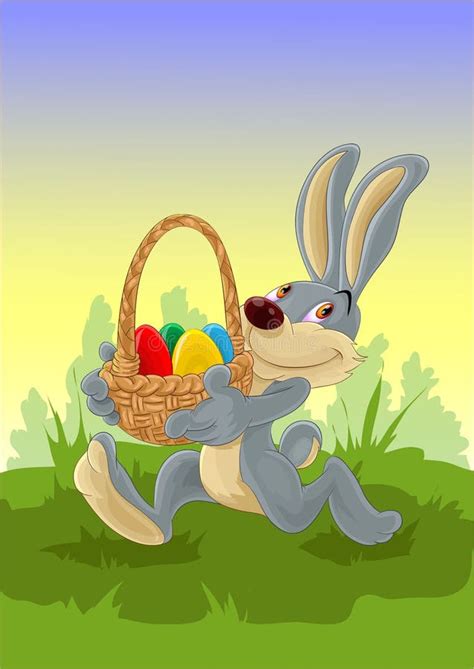 Easter Bunny Carrying Basket With Eggs Stock Illustration