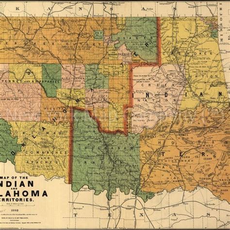 1892 Map Of The Indian And Oklahoma Territories Size 18x24 Etsy