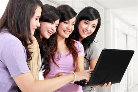 Girls With Laptop Stock Image Image Of Happiness Attractive 29396399