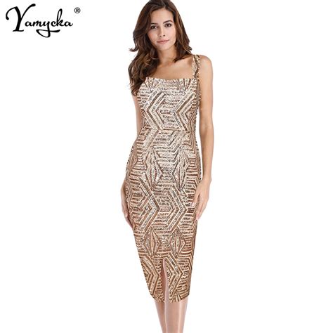 2019 New Listing Summer Vintage Gold Sequin Dress Women Sexy Sleeveless