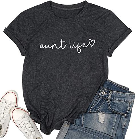 Aunt Life T Shirt Auntie Shirts Women Cute Heart Aunt Vibes Shirt Casual Short Sleeve Aunt T