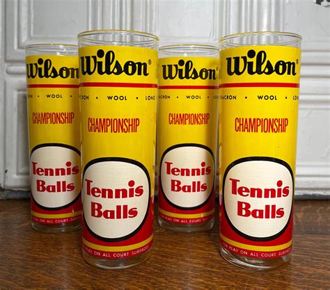 Wilson Tennis Ball Drinking Glasses Set Of 4 Mid Century Etsy Tom Collins Glasses Iced Tea