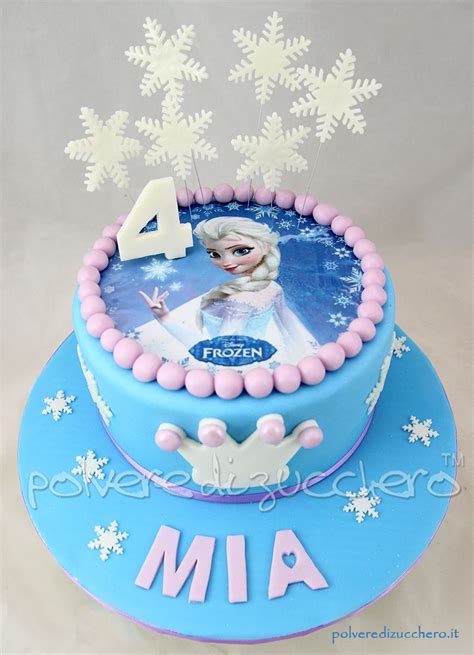 Torta Frozen Disney In Pasta Di Zucchero Con Elsa Su Cialda Torta Congelata Frozen Birthday