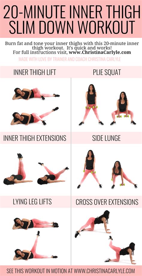 The adductors or inner thigh muscles run from the groin to the knees (1). 20 Minute Inner Thigh Slim Down Workout | Christina Carlyle