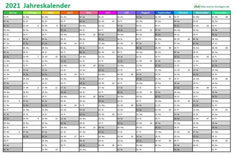 This calendar allows you to print the full year on one page, the template is available in. Jahreskalender 2021 Download | Freeware.de