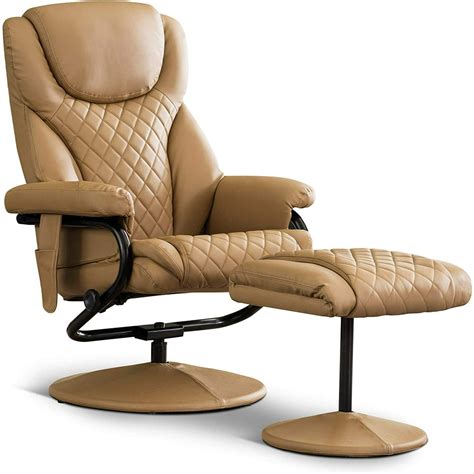 Mcombo Recliner With Ottoman Reclining Chair With Massage 360 Swivel Living Room Chair Faux
