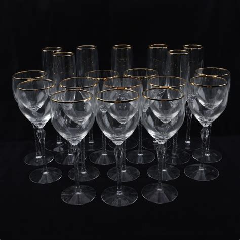 Lenox Monroe Crystal White Wine Glasses And Champagne Flutes With Gold Rims Ebth
