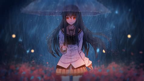 Download Anime Girl In Rain With Umbrella Art 1920x1080 Wallpaper