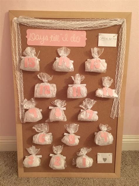 Wedding countdown wedding calendar 3. an advent calendar for a bride to be! made this one for my ...