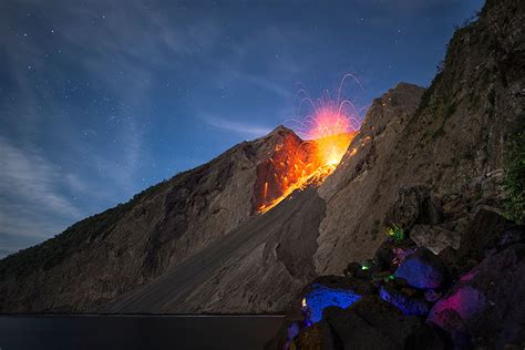 batu tara volcano expedition june july 2015 impressions eruption at batu tara at night july