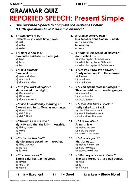 English Grammar Reported Speech From Present Simple Questions