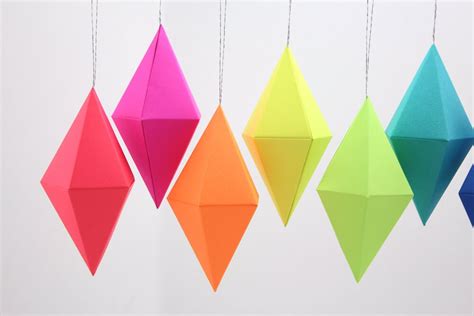 Diy Crafts Geometric Paper Gem Ornaments Dipyramid Neon Etsy