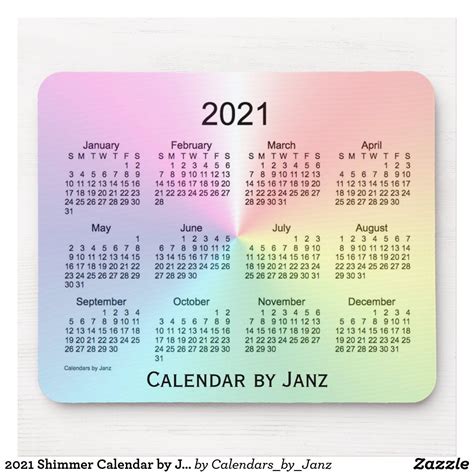 2021 Shimmer Calendar By Janz Mouse Pad Zazzle Fun Mouse Pad