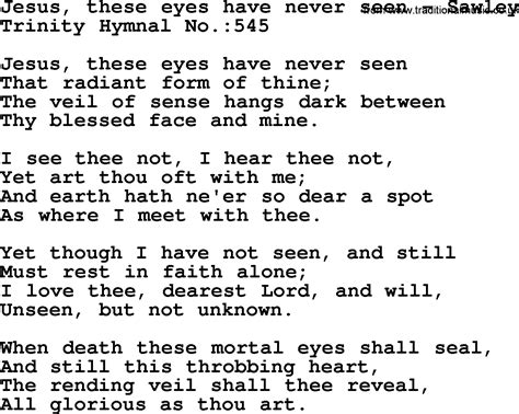 Trinity Hymnal Hymn Jesus These Eyes Have Never Seen Sawley Lyrics