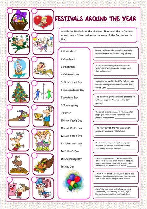 Celebrations Worksheet For Elementary Ejercicios De Ingles
