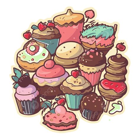 conjunto de lindos cupcakes con varios colores vector png dulces pegatina dibujos animados