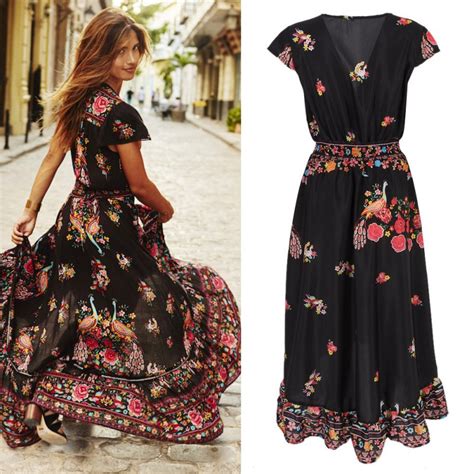 Summer Women Floral Sundress Vintage Boho Long Maxi Evening Party Beach Dress Us Ebay