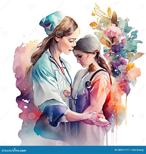 Healing Embrace: a Watercolor Tribute To Healthcare Heroes Stock