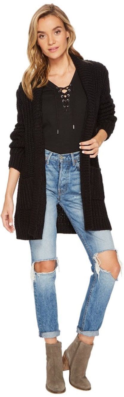 Fall OOTD Ripped Jeans Long Cardigan Lace Up Sweater Women Long Cardigan Cardigan Long