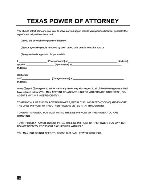 Free Texas General Power Of Attorney Form PDF Word
