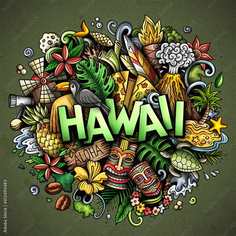 Hawaii Hand Drawn Cartoon Doodle Illustration Funny Hawaiian Design Stock Vector Adobe Stock