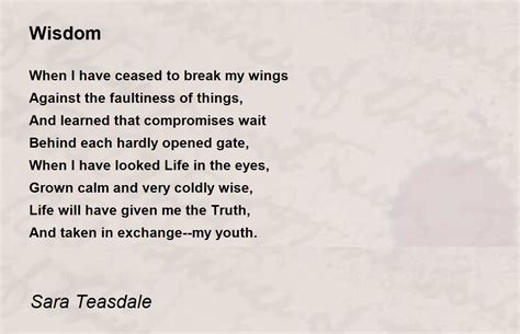 Wisdom Wisdom Poem By Sara Teasdale