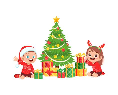 320 Niños Feliz Abriendo Regalos De Navidad Ilustraciones De Stock