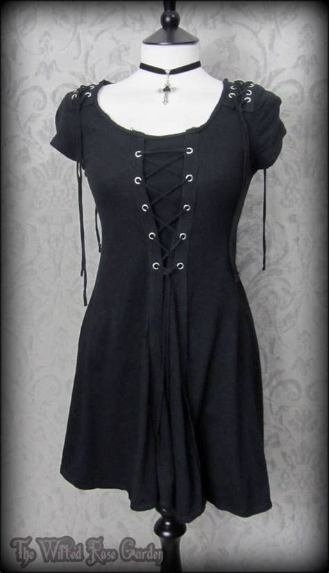 Goth Black Lace Up Corset Panel Tunic Top Mini Dress 10 Alternative Gothic Metal The Wilted